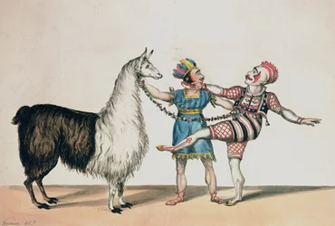 Grimaldi and the Alpaca, i den populära Pantomime of the Red Dwarf, pub. 1813 i London